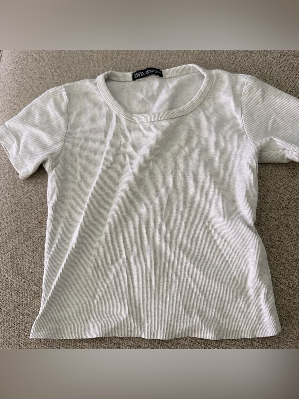 Zara Light White Ribbed Short Sleeve Top